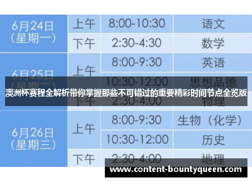 澳洲杯赛程全解析带你掌握那些不可错过的重要精彩时间节点全览版